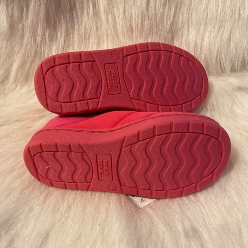 Wonder‎ Nation Puffer Slipper Girls Size 7-8 Pink Plush Fuzzy Lined Slippers